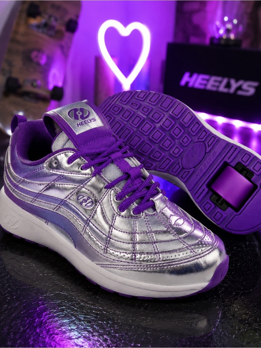 Rare Heelys Nitro Metallic Silver Violet Roller Shoes Youth 6 Women’s 7 Y2K